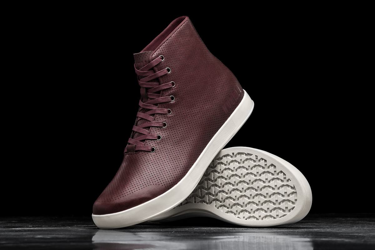 Nobull High-Top Leather Men's Trainers Burgundy | Australia (UY1496)